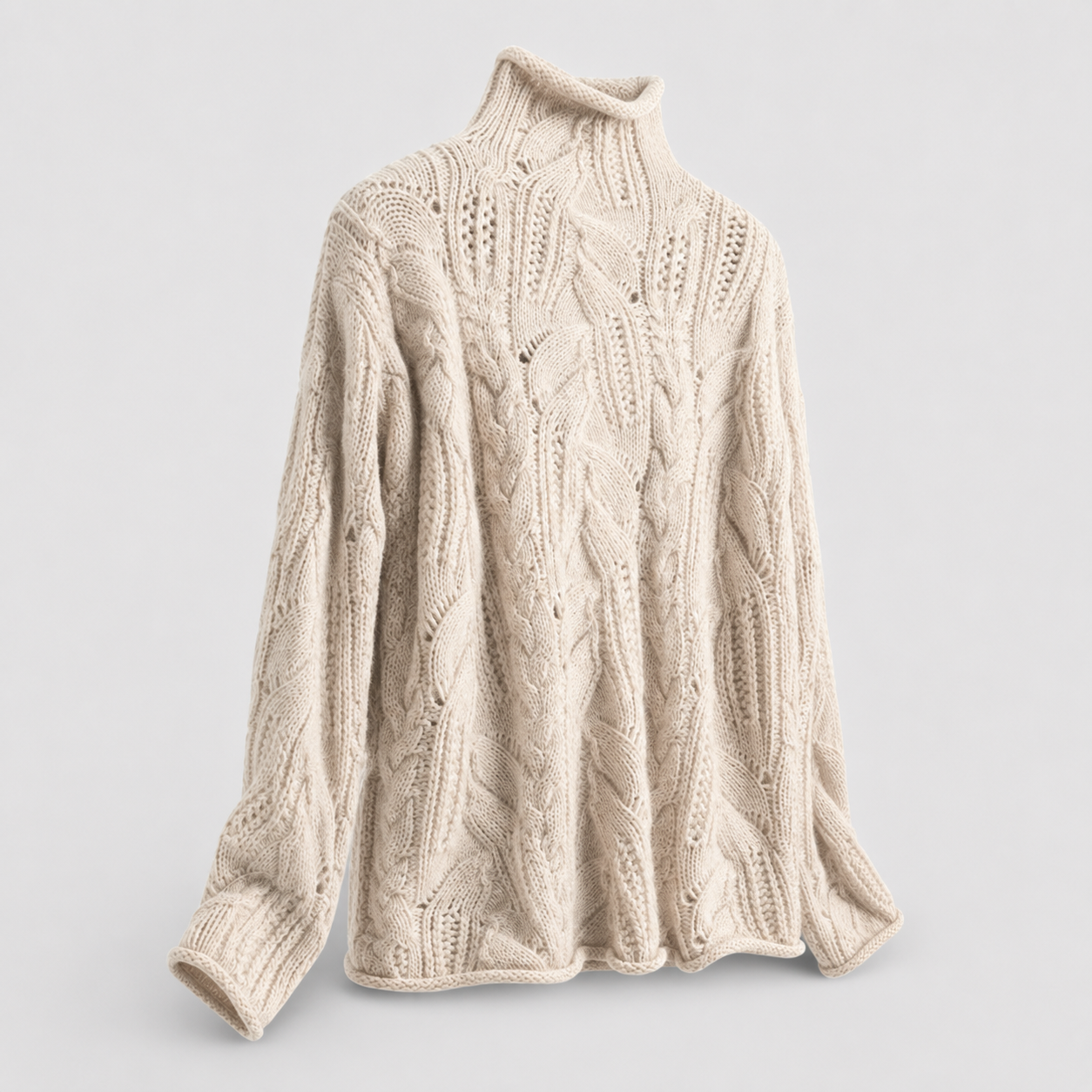 Zopfstrick-Rollkragenpullover Detailansicht