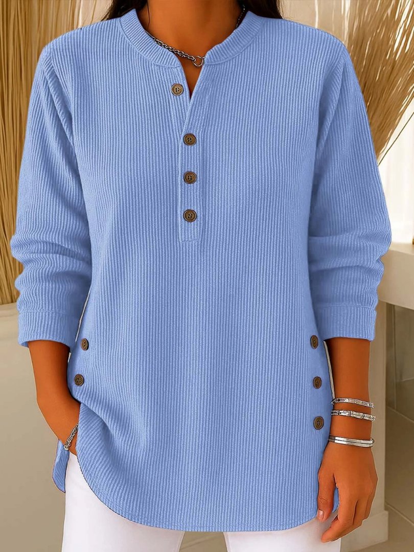 Women's Button Detail Sweater Ribbed Knit Long Sleeve product view