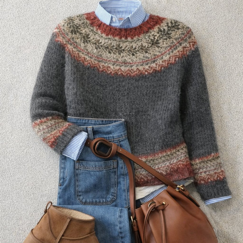 Women's Relaxed-Fit Fair Isle Nordic Knit Crewneck Sweater product view