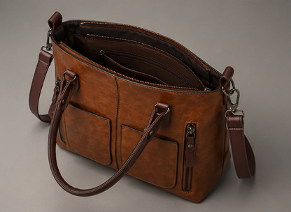 Leder-Tragetasche mit Doppeltasche Seitenansicht
