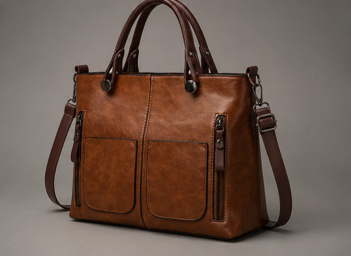Leder-Tragetasche mit Doppeltasche Detailansicht