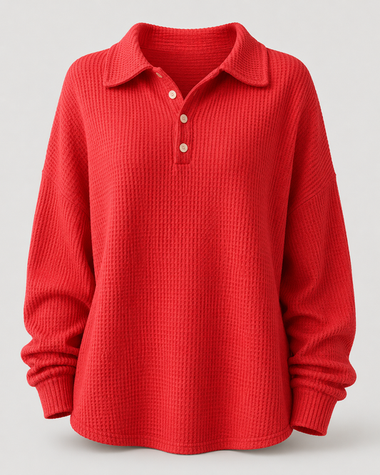 Waffelstrick-Polo-Pullover