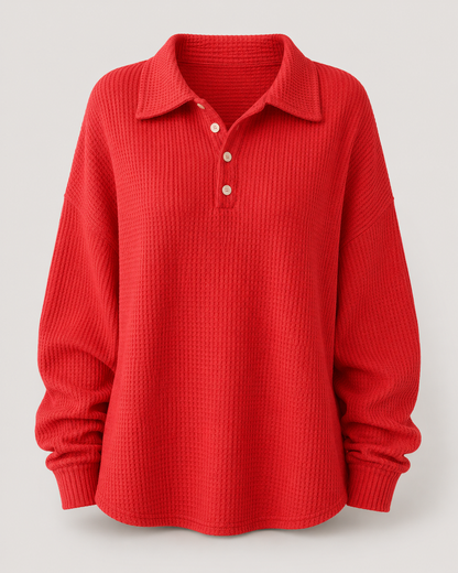 Waffelstrick-Polo-Pullover Detailansicht