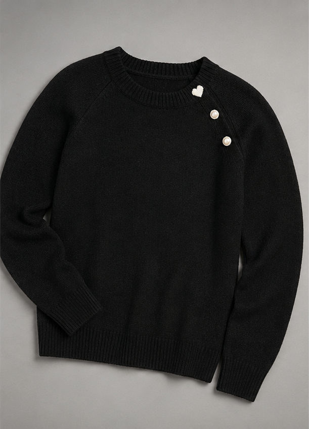 Strickpullover mit Perlknöpfen Vorderansicht