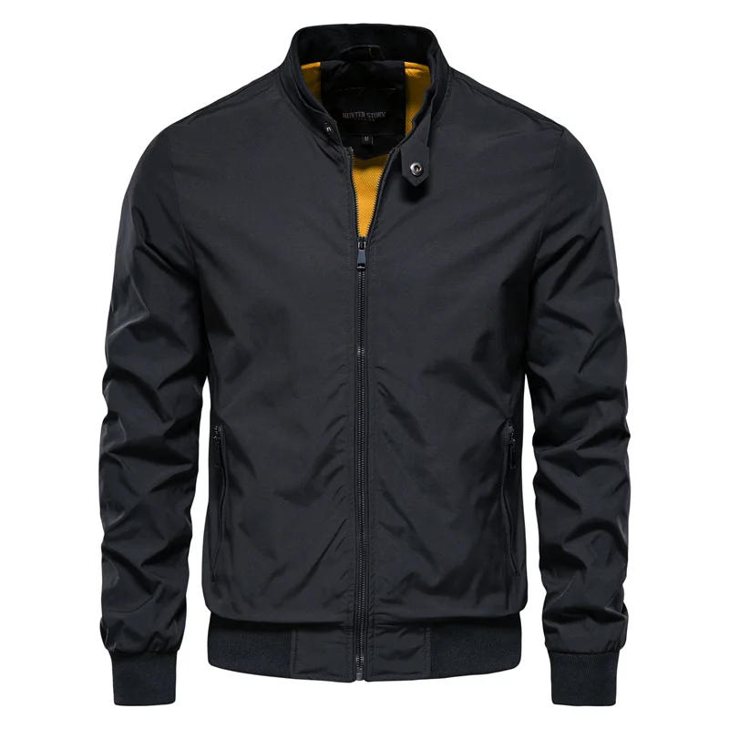 Men's classic zip-up bomber jacket with stand collar