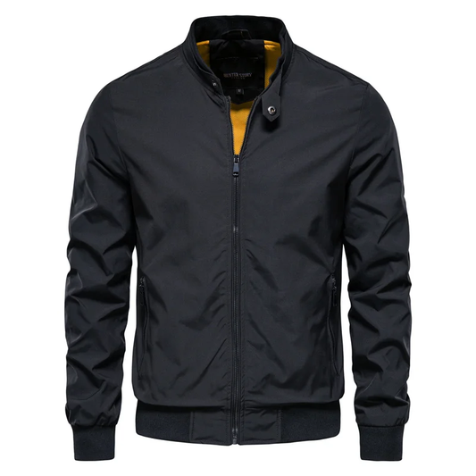 Men's classic zip-up bomber jacket with stand collar
