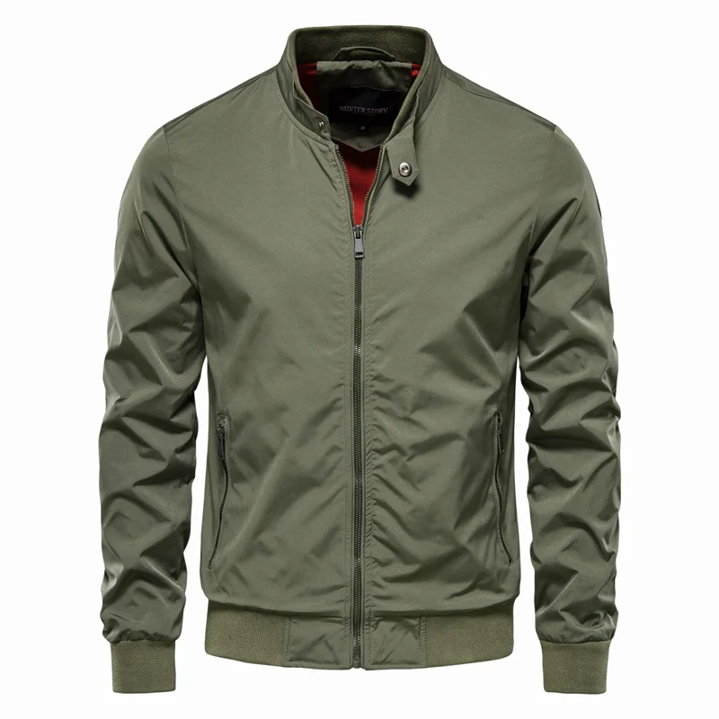 Men's classic zip-up bomber jacket with stand collar
