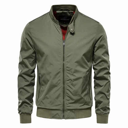 Men's classic zip-up bomber jacket with stand collar
