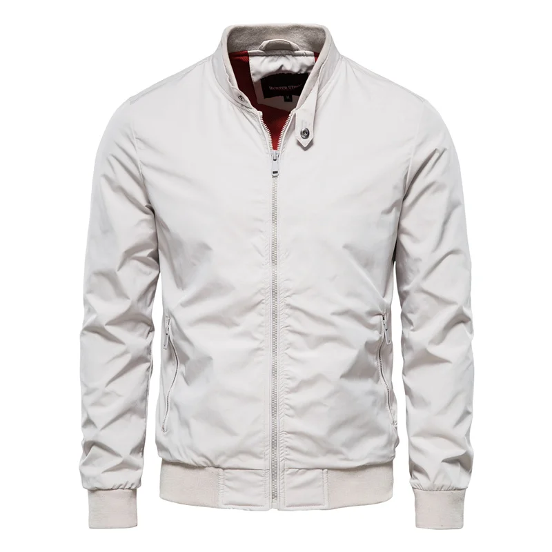 Men's classic zip-up bomber jacket with stand collar