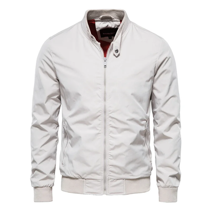 Men's classic zip-up bomber jacket with stand collar