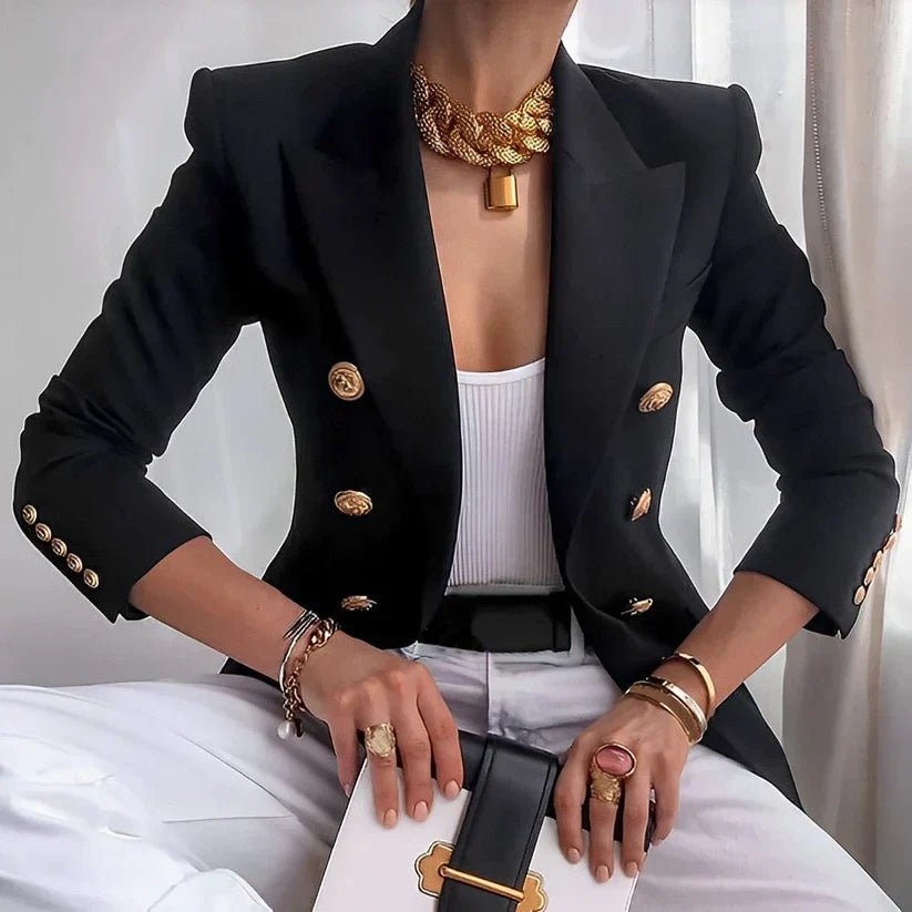 Women's Double-Breasted Blazer with Gold Buttons product view