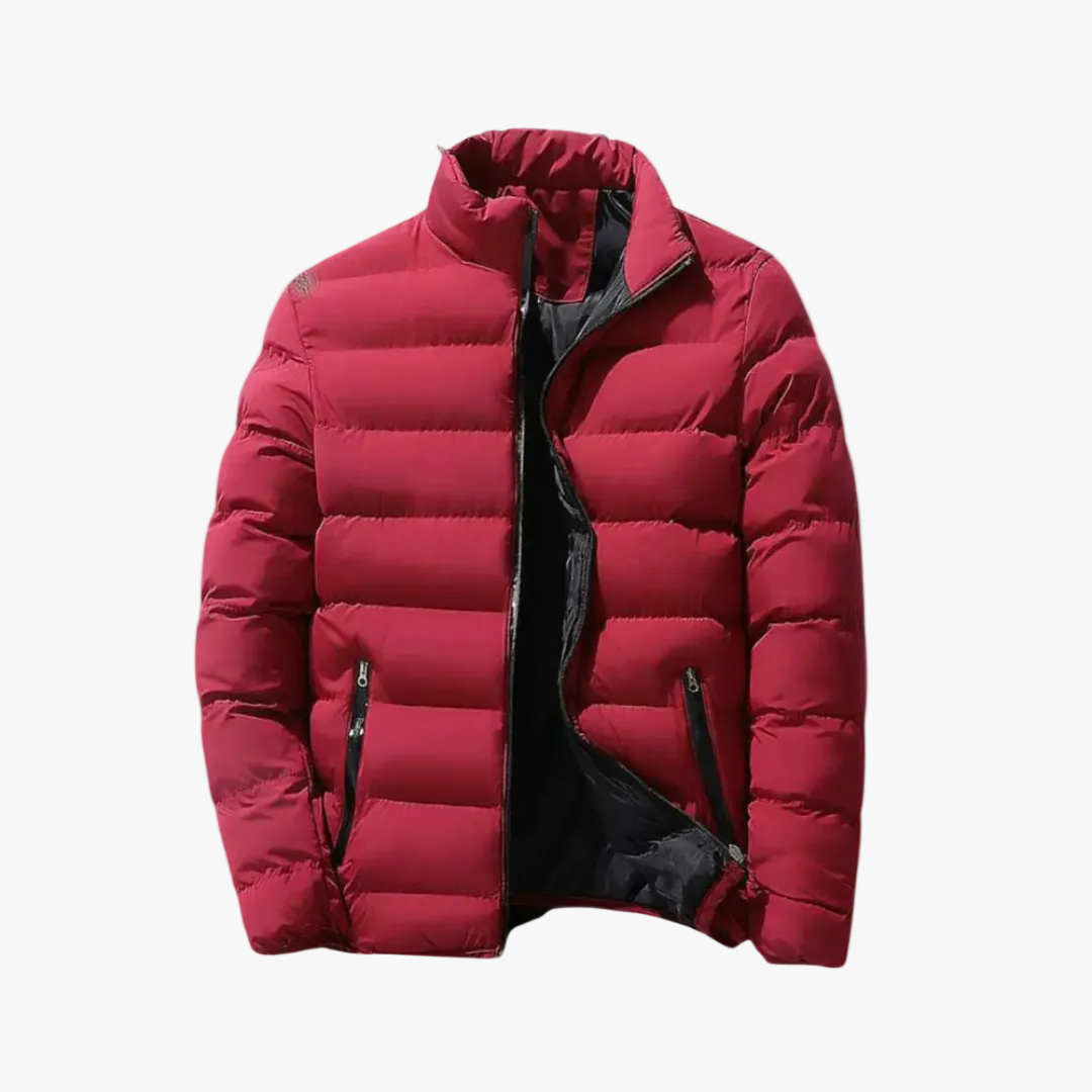 Men's Quilted Puffer Jacket With Stand Collar And Zip Pockets product view