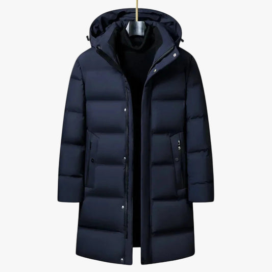 Men's Polyester Blend Longline Parka With Hood And Quilted Panels product view