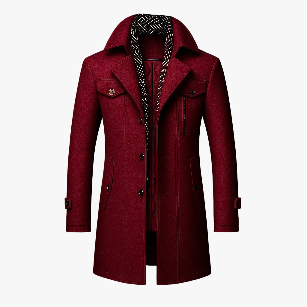Men's Mid Length Woven Coat With Double Collar And Button Front product view