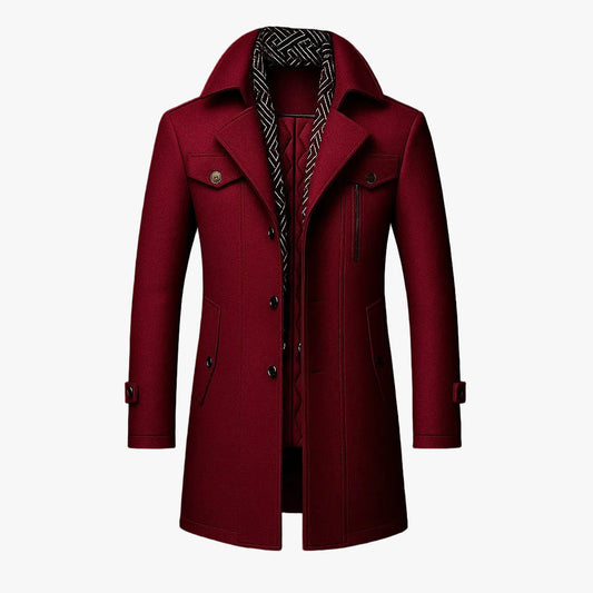 Men's Mid Length Woven Coat With Double Collar And Button Front product view