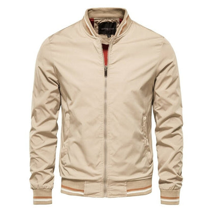 Men's Solid Zip-Up Bomber Jacket Ribbed Collar Cuffs product view