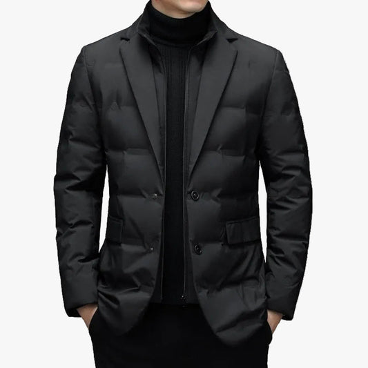 Men's Woven Puffer Jacket With Notch Lapel And Flap Pockets product view