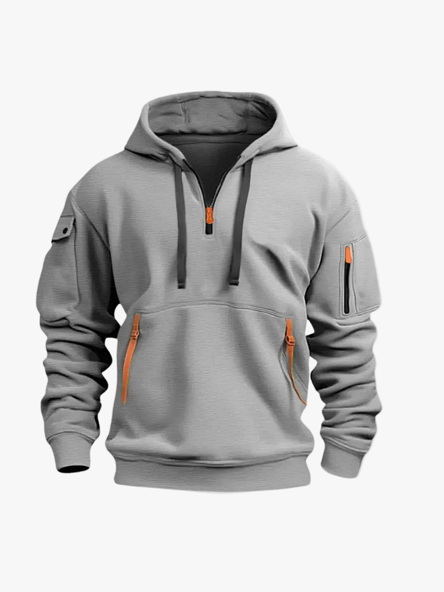 Men's Knit Hoodie With Half Zip Neck And Utility Pockets product view