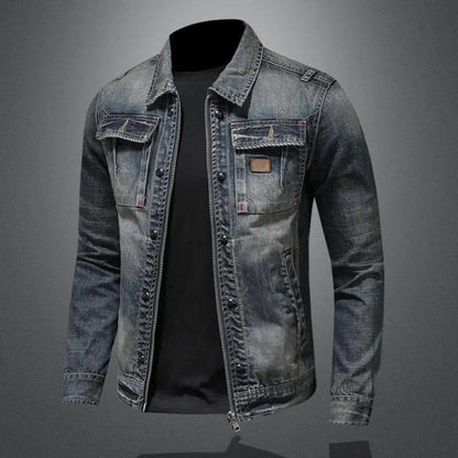 Men's Retro Washed Denim Zip-Up Jacket Casual Outerwear Coat product view