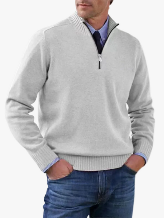 Men's Casual Knit Pullover Sweater With Half Zip Mock Neck product view