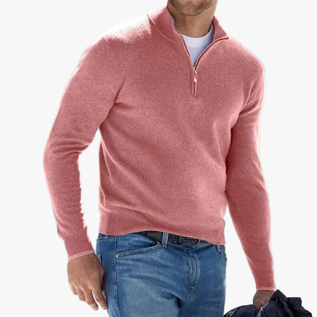 Men's Polyester Knit Sweater With Quarter Zip And Rib Hem product view