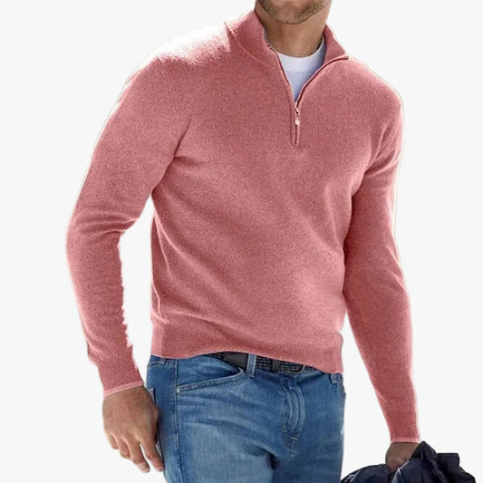 Men's Polyester Knit Sweater With Quarter Zip And Rib Hem product view