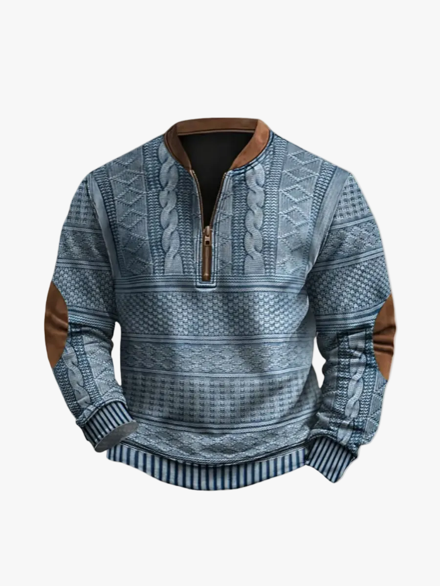 Men's Knit Sweater With Quarter Zip And Pattern Panels product view