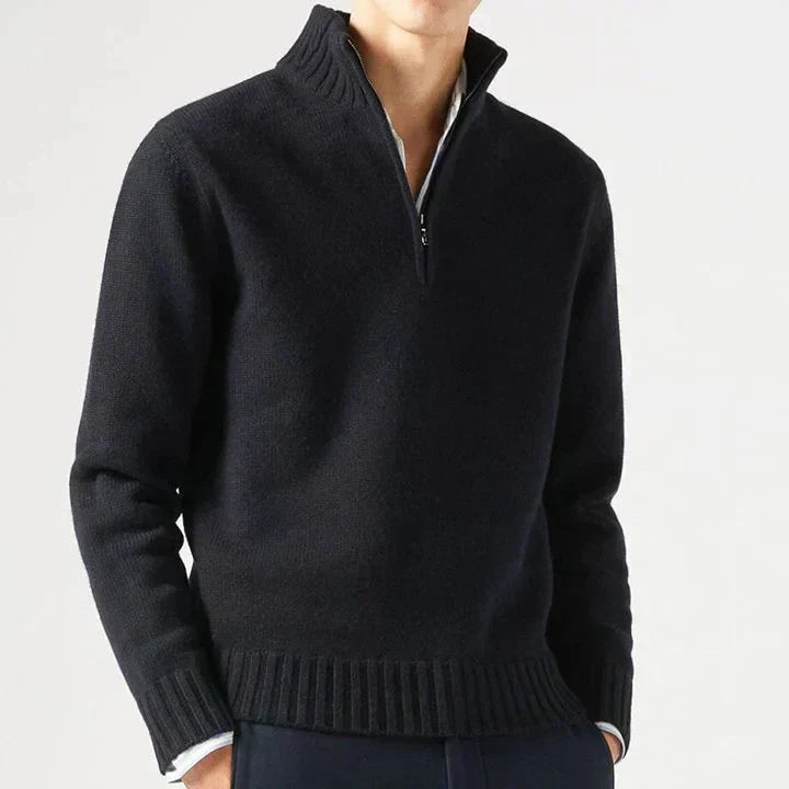 Men's Knit Pullover Sweater with Half-Zip and Stand Collar product view