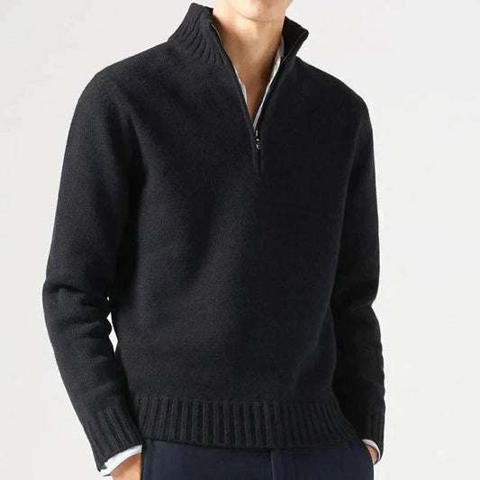Men's Knit Pullover Sweater with Half-Zip and Stand Collar product view