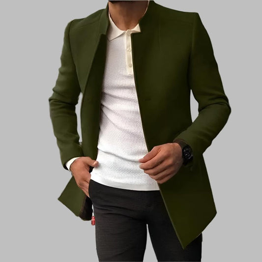 Men's Slim-Fit Collarless Wool Coat Open-Front product view