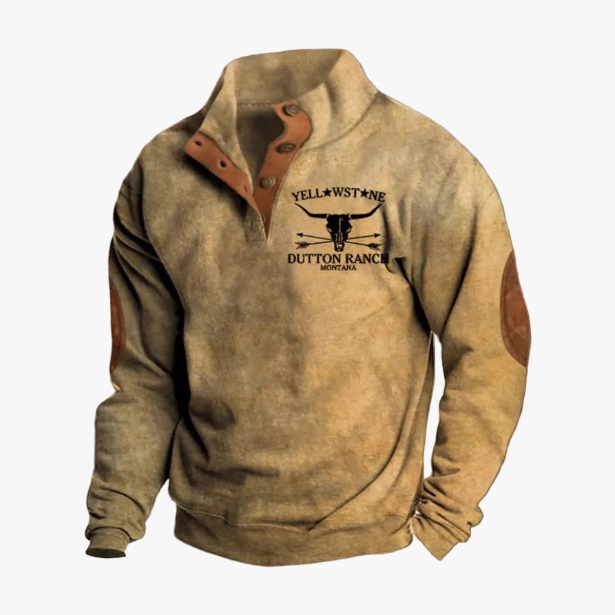 Men's Knit Pullover Sweater With Button Mock Neck And Elbow Patches product view