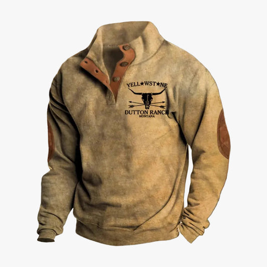 Men's Knit Pullover Sweater With Button Mock Neck And Elbow Patches product view