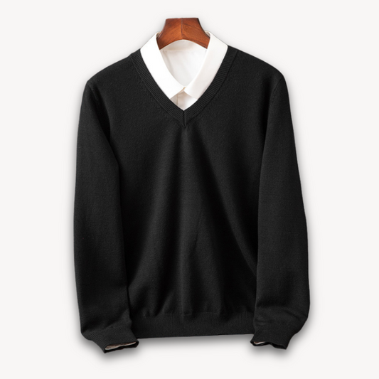 Men's Knit Sweater with V Neck and Rib Trim product view