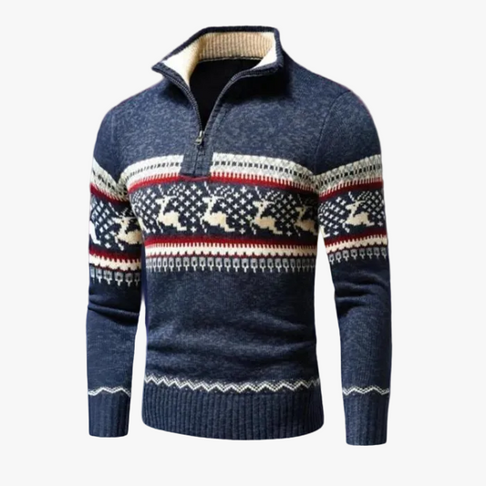 Men's Knit Sweater with Half-Zip and Stand Collar product view
