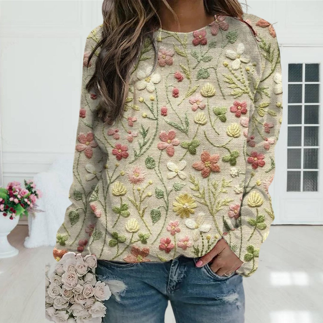 Trendy Women's Sweater with Flower Print - Ava product view