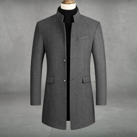 Men's Slim-Fit Wool Blend Overcoat Long Men's Wool Coat Standing Collar product view