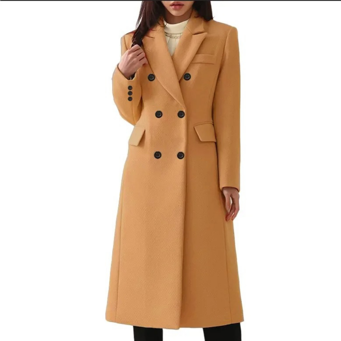 Long Wool Women's Coat with Double Collar - Elise product view