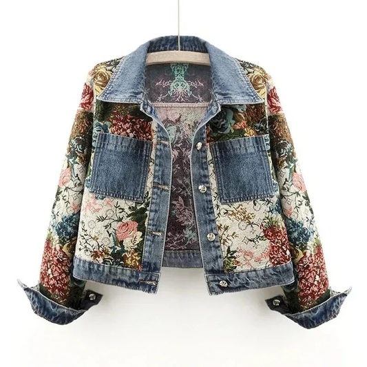 Trendy Flower Denim Jacket for Women - Amaline product view