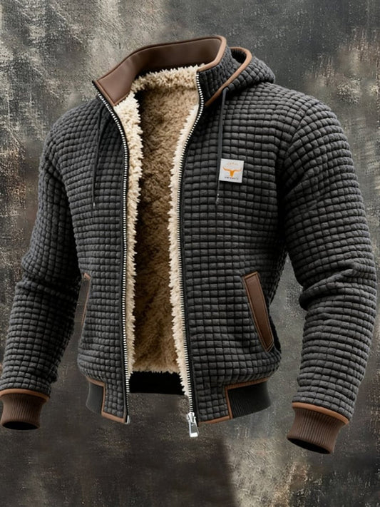 Men's Quilted Jacket Fleece-Lined Hooded Full-Zip Sherpa Coat product view