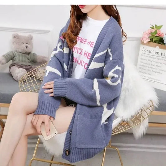 Knitted Cardigan with Playful Print and Button Closure - Nova product view