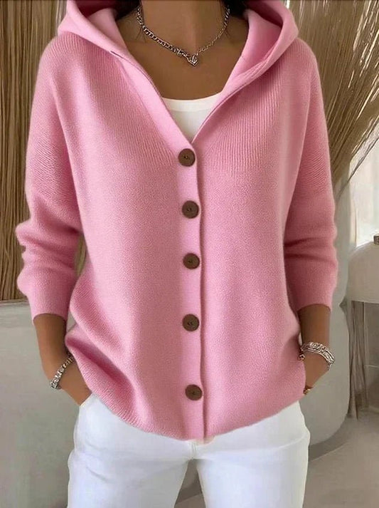 Women's Relaxed-Fit Hooded Button-Front Knit Cardigan product view