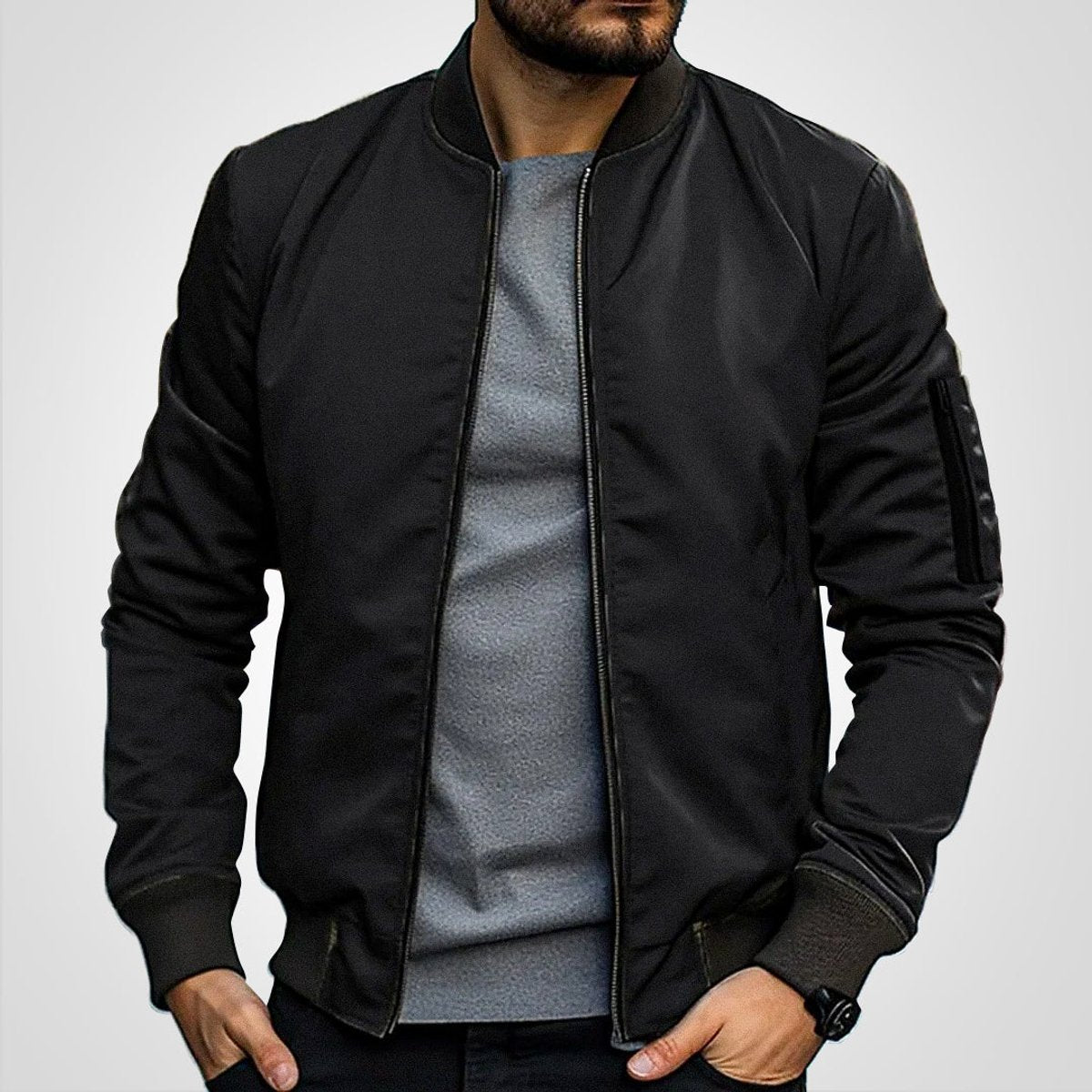 Men's Classic Slim-Fit Zip-Up Bomber Jacket product view