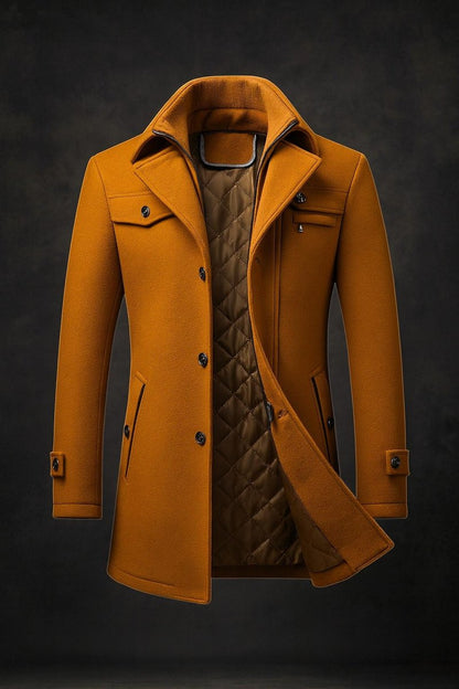 Men's Wool Coat Double-Collar Quilted-Lined Overcoat product view