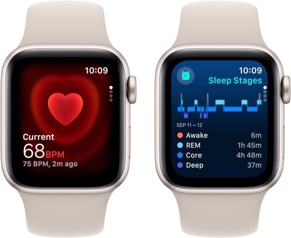 Apple Watch SE (2nd Gen) [GPS 40mm] Smartwatch with Starlight Aluminum Case with Starlight Sport Band S/M. Fitness & Sleep Tracker, Crash Detection, Heart Rate Monitor - Image 4