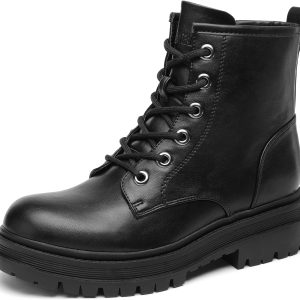 Black Lace-up Combat Boots Ankle Booties for Women