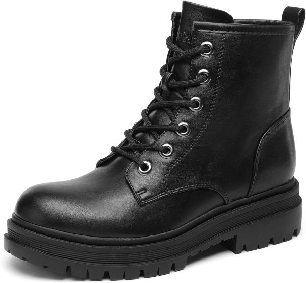 Black Lace-up Combat Boots Ankle Booties for Women