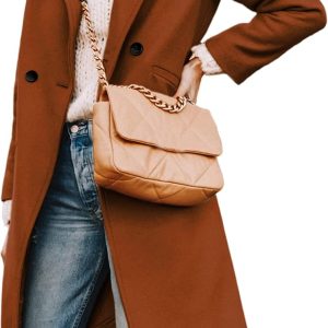 Women's Winter Wool Coat Casual Notch Lapel Single-Breasted Peacoat
