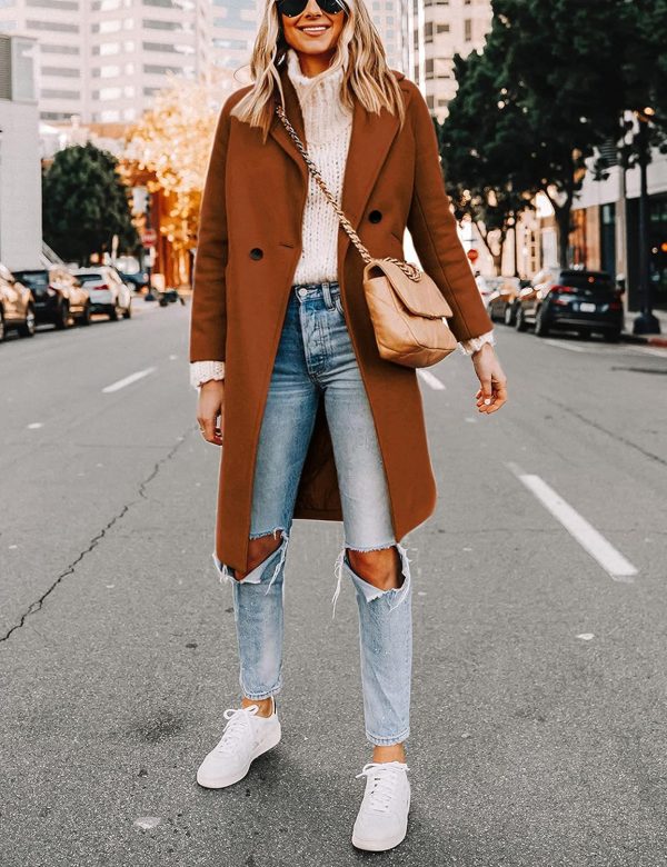 Women's Winter Wool Coat Casual Notch Lapel Single-Breasted Peacoat - Image 2