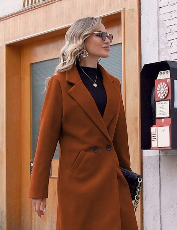 Women's Winter Wool Coat Casual Notch Lapel Single-Breasted Peacoat - Image 4