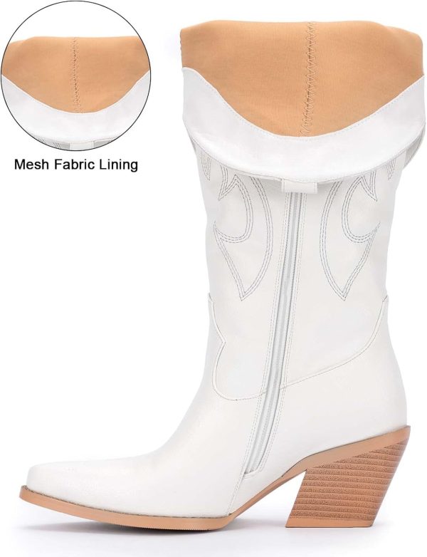 Western Cowboy Boots for Women - Knee High Wide Calf Cowgirl Boots with Classic Embroidered, Slip On Pointed Toe Chunky Heel Fashion Retro Classic Pull On Tall Boot for Girls Ladies Fall Winter - Image 5